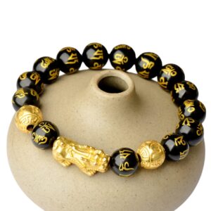 Chinese Feng Shui Amulet Bracelet Wealth Bracelets, Good Luck Bracelet with Beads, Pi Yao Wealth Amulet, Good Luck Jewelry and Wealth, Golden Color Pixiu