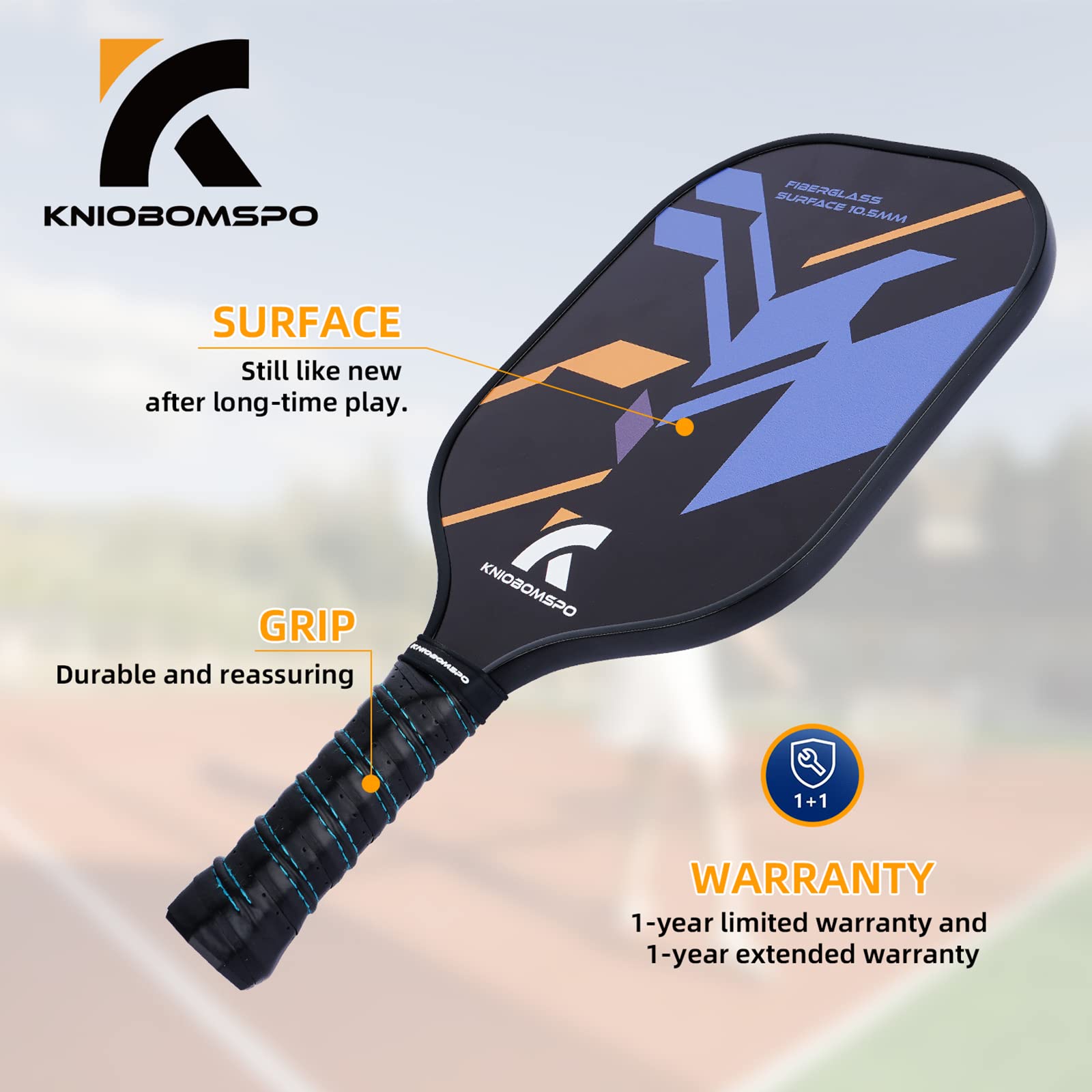 Kniobomspo Fiberglass Pickleball Paddle Set of 2-11mm Thickness with TPU Edge, Non-Slip Handle, and PP Honeycomb Core