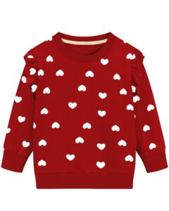 ddsol girls red sweatshirts heart casual pullover sweater cotton crewneck ruffle long sleeve holiday clothes kids girl fall winter shirts tops white heart 7t