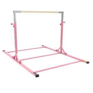 Z ATHLETIC Flyaway Duo Adjustable Horizontal Bar and 4 Ft x 6 Ft Gymnastics Mat, Pink