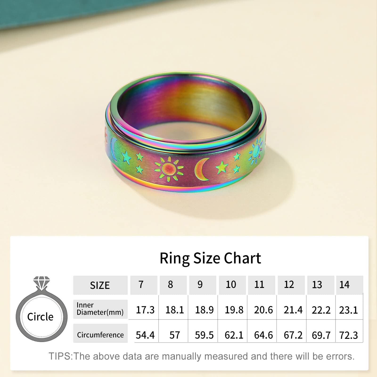 Supcare Mood Ring Fidget Rings for Men Stainless Steel Spinner Ring Moon and Star Ring Anxiety Ring Men Fidget Rings for Anxiety for Women