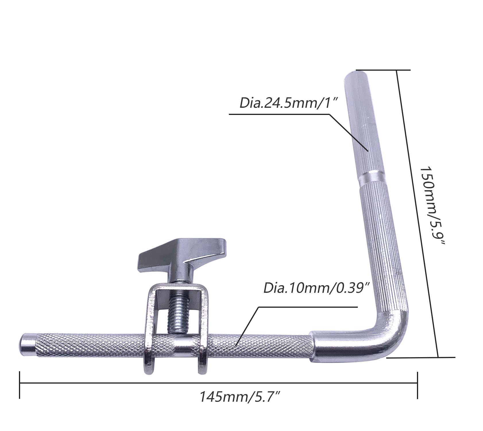 TUOREN Cowbell Mount L-Rod Attachment 9.5mm Diameter Percussion Mount Rod Cowbell Mounting Arm Perfect for Drummer Drum Hardware