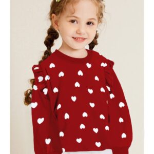 DDSOL Girls Red Sweatshirts Heart Casual Pullover Sweater Cotton Crewneck Ruffle Long Sleeve Holiday Clothes Kids Girl Fall Winter Shirts Tops White Heart 7T