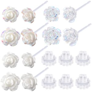 hinzic 6 pairs 6mm 8mm plastic clear earrings 3d rose earrings stud post hypoallergenic for sensitive ears women teen girls valentines wedding prom mothers day gift