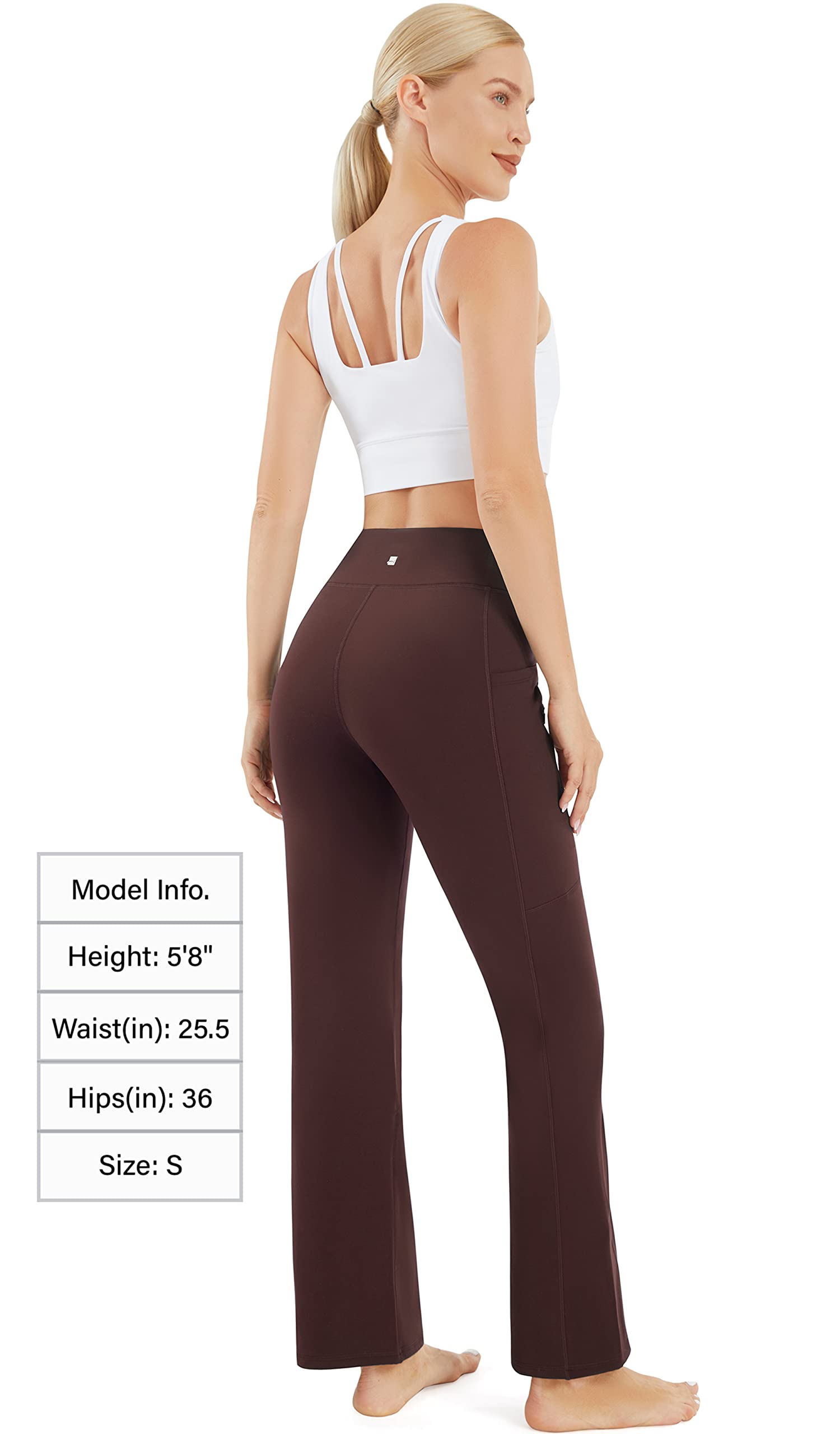 AFITNE Fleece Lined Pants Women Flare Leggings Bootcut Straight Leg Yoga Pants High Waisted Winter Warm Thermal Pants with Pockets-Brown-M