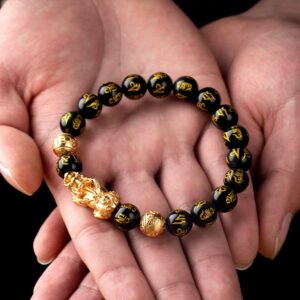 Chinese Feng Shui Amulet Bracelet Wealth Bracelets, Good Luck Bracelet with Beads, Pi Yao Wealth Amulet, Good Luck Jewelry and Wealth, Golden Color Pixiu