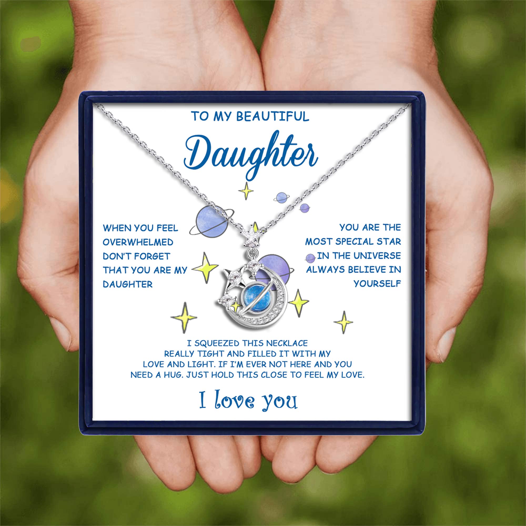 MFTRADING To My Daughter Necklace Gifts from Dad Mom Inspirational Jewelry Birthday Graduation Christmas Gift Stars Moon Necklace for My Beautiful Daughter