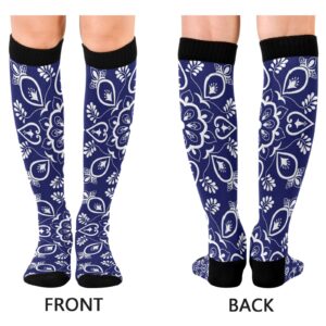 Kigai 1 Pair Blue Mexican Talavera Compression Socks 20-30mmHg Knee High Women Socks Tube Athletic Stockings for Men Sport Soccer Running Cycling Medical Nurse Winter Travel