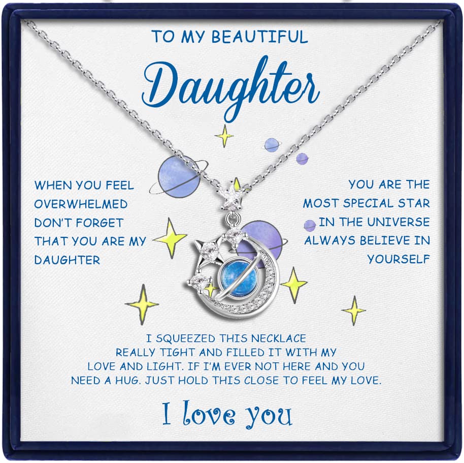 MFTRADING To My Daughter Necklace Gifts from Dad Mom Inspirational Jewelry Birthday Graduation Christmas Gift Stars Moon Necklace for My Beautiful Daughter