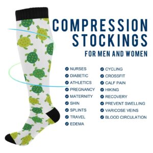 Kigai 1 Pair Cute Turtle Design Compression Socks 20-30mmHg Knee High Women Socks Tube Athletic Stockings for Men Sport Soccer Running Cycling Medical Nurse Winter Travel