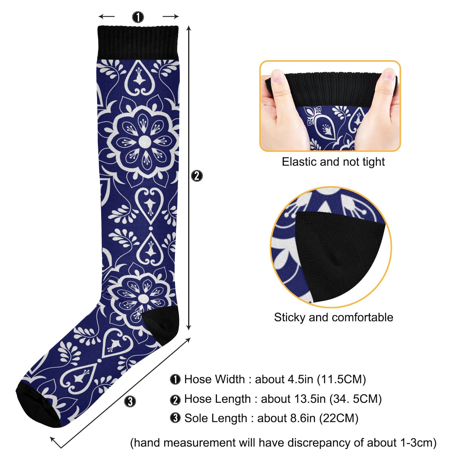 Kigai 1 Pair Blue Mexican Talavera Compression Socks 20-30mmHg Knee High Women Socks Tube Athletic Stockings for Men Sport Soccer Running Cycling Medical Nurse Winter Travel