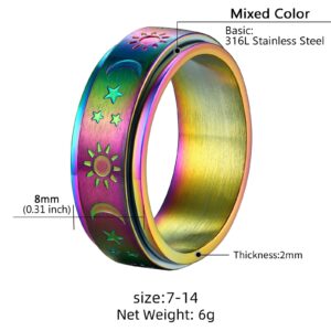 Supcare Mood Ring Fidget Rings for Men Stainless Steel Spinner Ring Moon and Star Ring Anxiety Ring Men Fidget Rings for Anxiety for Women