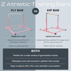 Z ATHLETIC Flyaway Duo Adjustable Horizontal Bar and 4 Ft x 6 Ft Gymnastics Mat, Pink