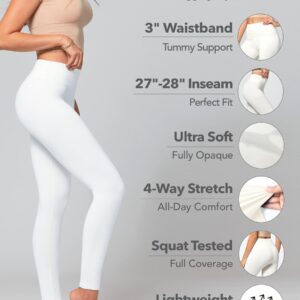 Conceited Leggings for Women - Tummy Control - 3" Waistband - Regular and Plus Size - Super White - Small - Medium