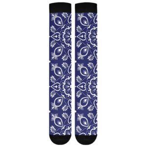 Kigai 1 Pair Blue Mexican Talavera Compression Socks 20-30mmHg Knee High Women Socks Tube Athletic Stockings for Men Sport Soccer Running Cycling Medical Nurse Winter Travel