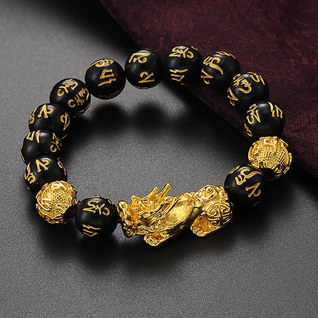 Chinese Feng Shui Amulet Bracelet Wealth Bracelets, Good Luck Bracelet with Beads, Pi Yao Wealth Amulet, Good Luck Jewelry and Wealth, Golden Color Pixiu