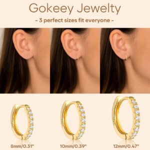 Gokeey Small Gold Hoop Earrings Set for Women, 14K Gold Plated Dainty Lightweight Cubic Zirconia Huggie Earrings Set for Multiple Piercings Tiny Cartilage Earring Jewelry for Women