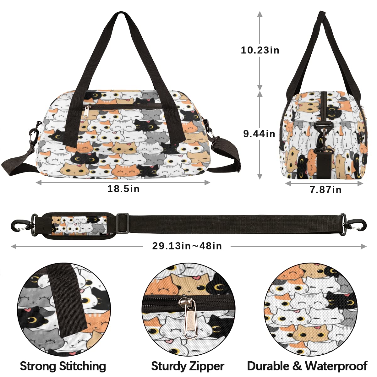 Kids Duffle Bag for Boys Girls Sport Gym Bag Kids Carry-On Bag for School Practice Ballet, Weekender Travel Duffel Bag (cute cats)