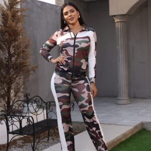 Adogirl Womens Two Piece Outfits Zipper Up Pattern Print Long Sleeve Jogging Weat Suits Matching Jogger Long Pants Set