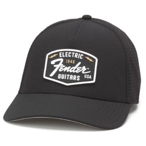 AMERICAN NEEDLE Fender Guitar Super Tech Valin Adjustable Snapback Baseball Hat, Black (23004A-FEND-BLK)