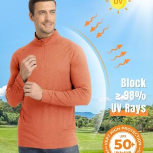 Boladeci Moisture Wicking Shirts for Men UPF 50+ UV Protection Long Sleeve Sun Protection Shirts Orange SPF Dry Fit Sun Shirts Rash Guard Golf Tops