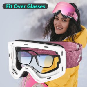 AVAWAY Rimless Ski Snow Goggles Pink, Oversized Detachable Magnetic Lens-UV Protection Anti Fog Winter Sports Safety Glasses