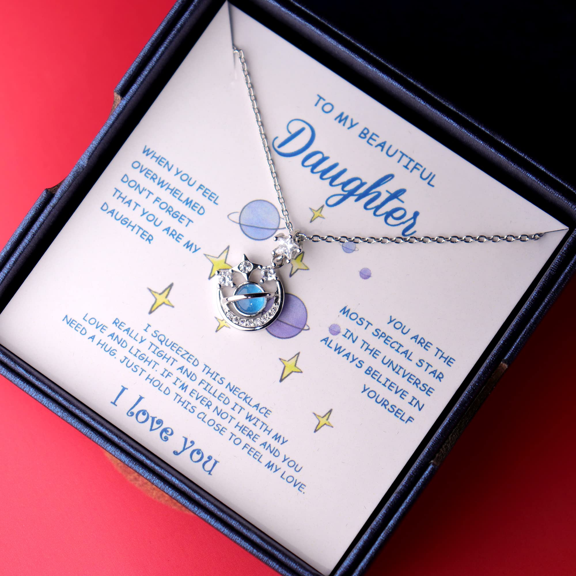 MFTRADING To My Daughter Necklace Gifts from Dad Mom Inspirational Jewelry Birthday Graduation Christmas Gift Stars Moon Necklace for My Beautiful Daughter