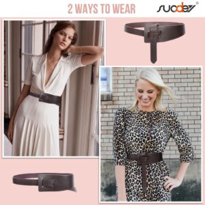 SUOSDEY Womens Leather Belt for Dress, Tie a Knot Genuine Leather Waist Belt for Jumpsuit Coat,coffee belt