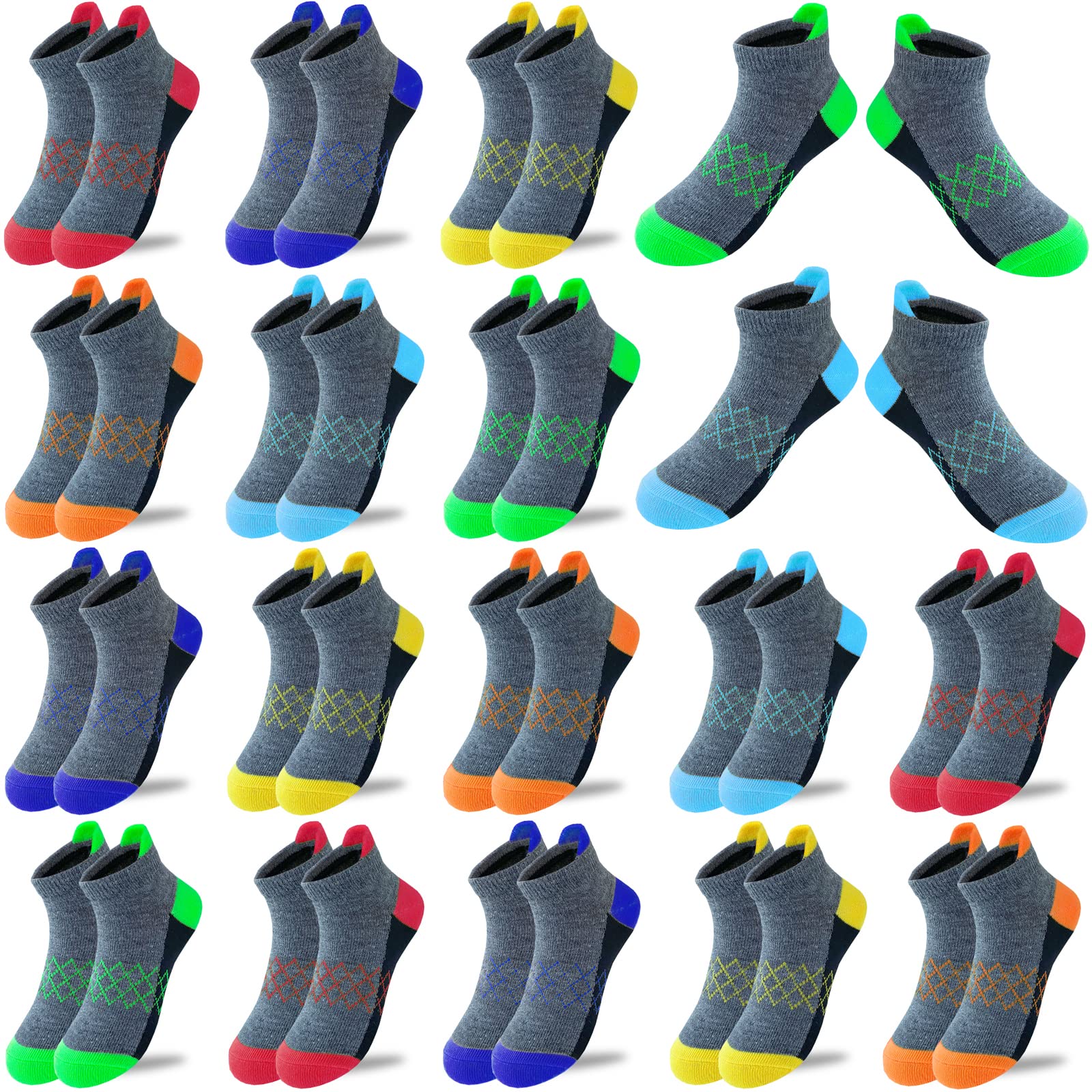 JAMEGIO Boys Socks 18 Pairs kids Half Cushion Low Cut socks Sport Ankle Athletic Sock for Little Big Kids Size Age 3-14 Years(7-10 Years)