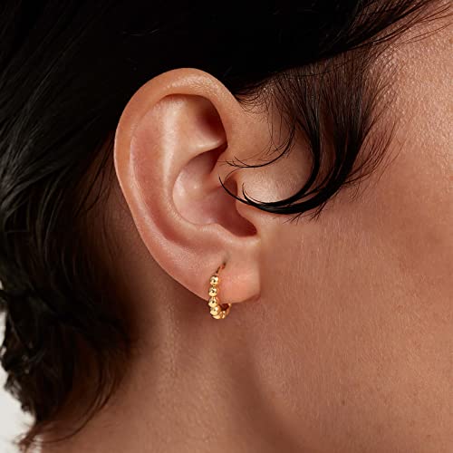 DAILY VIBES Small Gold Hoops Huggie Earrings for Women 14K Real Gold Plated Dainty Cubic Zirconia Mini Bead Cartilage Earring Hypoallergenic Hoop Earrings Set for Women