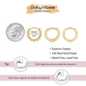 DAILY VIBES Small Gold Hoops Huggie Earrings for Women 14K Real Gold Plated Dainty Cubic Zirconia Mini Bead Cartilage Earring Hypoallergenic Hoop Earrings Set for Women