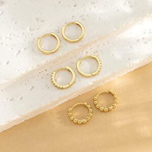 DAILY VIBES Small Gold Hoops Huggie Earrings for Women 14K Real Gold Plated Dainty Cubic Zirconia Mini Bead Cartilage Earring Hypoallergenic Hoop Earrings Set for Women