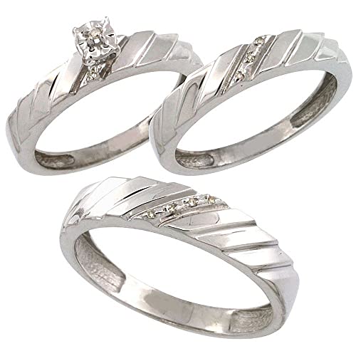 XAVIER SHINE Diamond Accents His & Hers 3-piece Engagement Wedding Trio Ring Set 14K White Gold Over .925 Sterling Silver