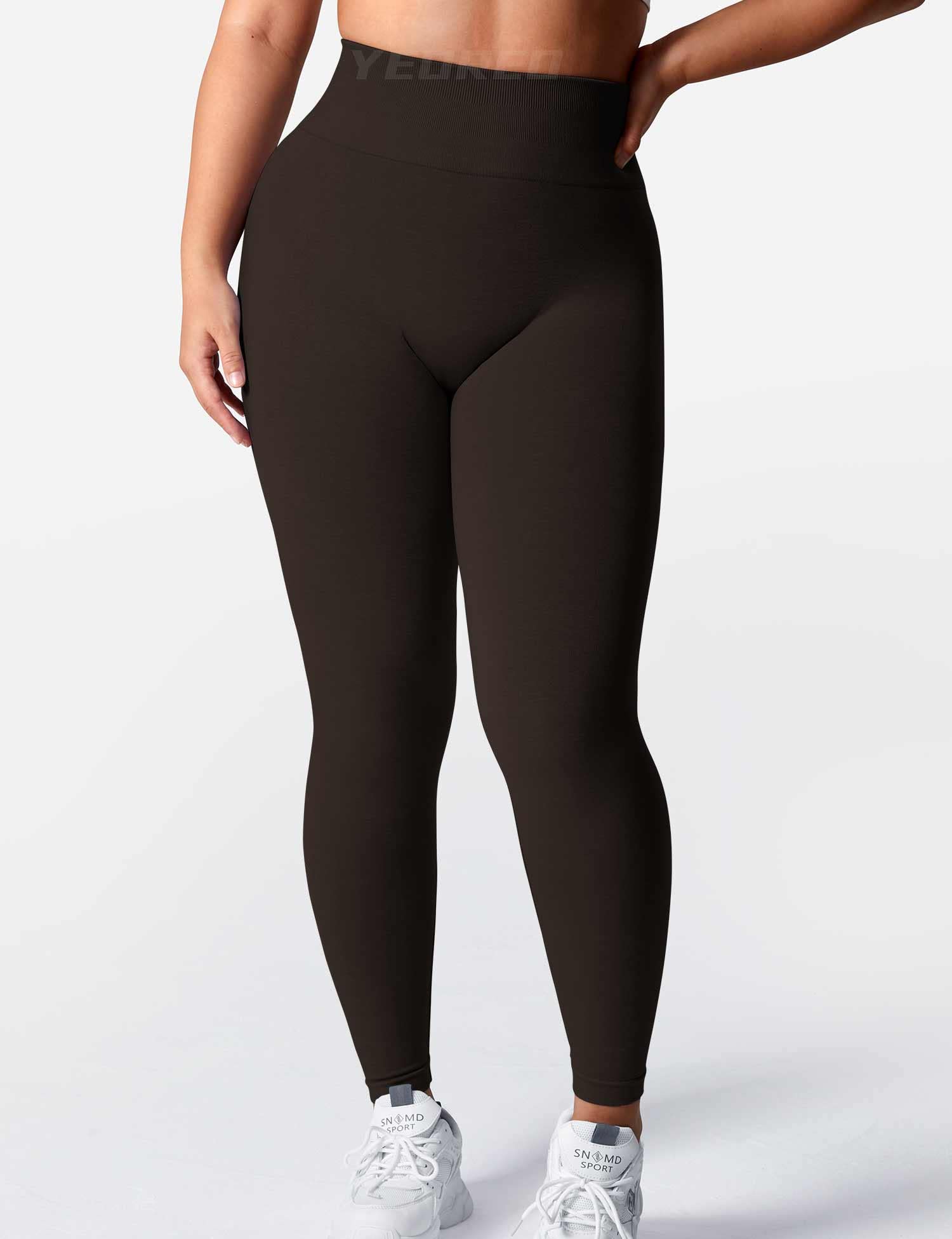 YEOREO Women Seamless Workout Leggings High Waisted Butt Lifting Gym Yoga Pants Brown M