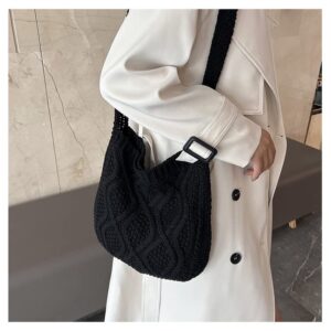 Women's Shoulder Handbags Y2K Fairy Grunge Crochet Tote Bag Aesthetic Hippie Crossbody Bag Alt Purse Accessories (Black)