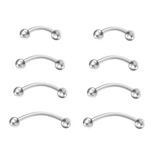 NewkeepsR 4 Pairs-16G(1.2mm) Titanium Bent Curved Barbell Banana Rook Front Helix Eyebrow Rings Piercing Jewellery 6mm/8mm/10mm/12mm