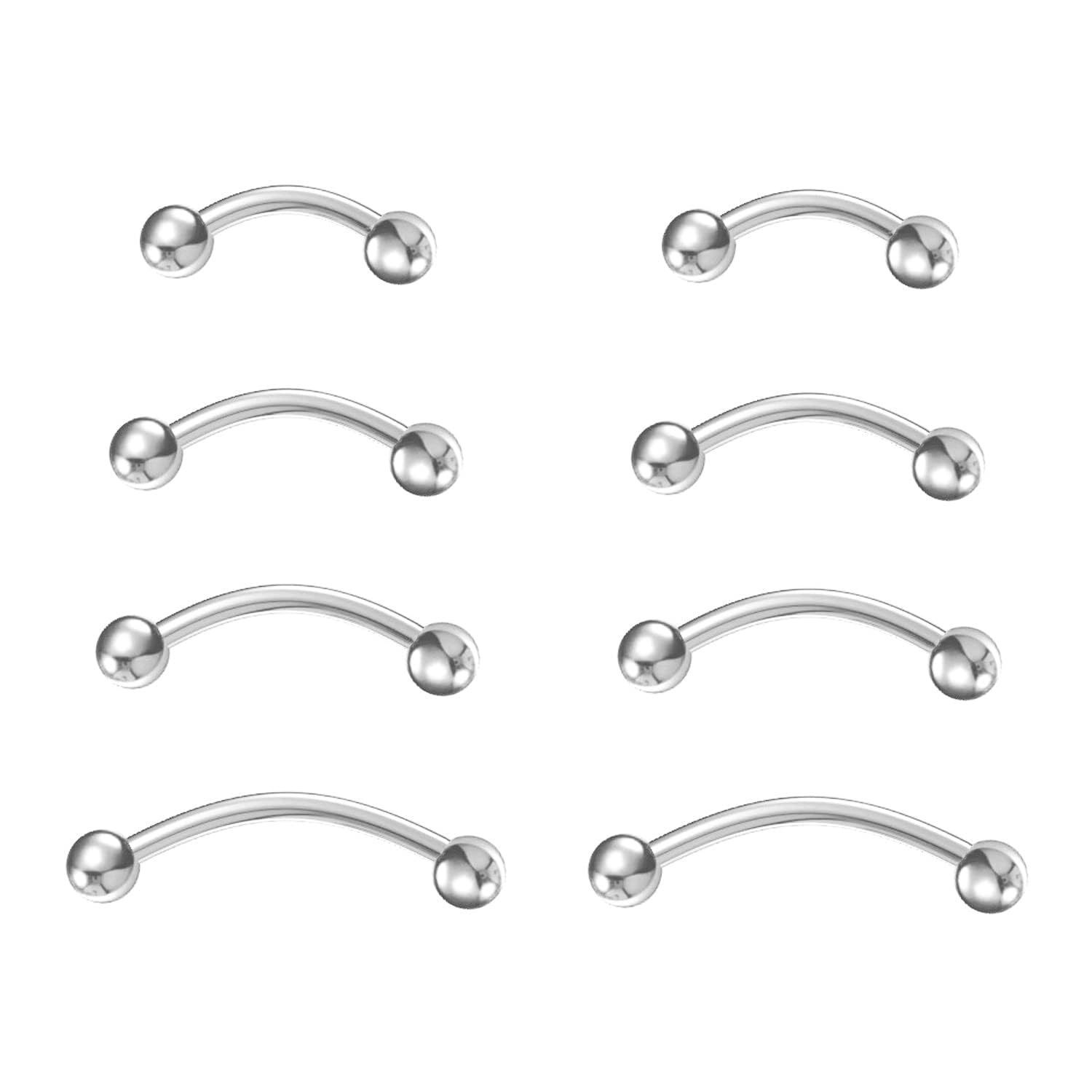 NewkeepsR 4 Pairs-16G(1.2mm) Titanium Bent Curved Barbell Banana Rook Front Helix Eyebrow Rings Piercing Jewellery 6mm/8mm/10mm/12mm