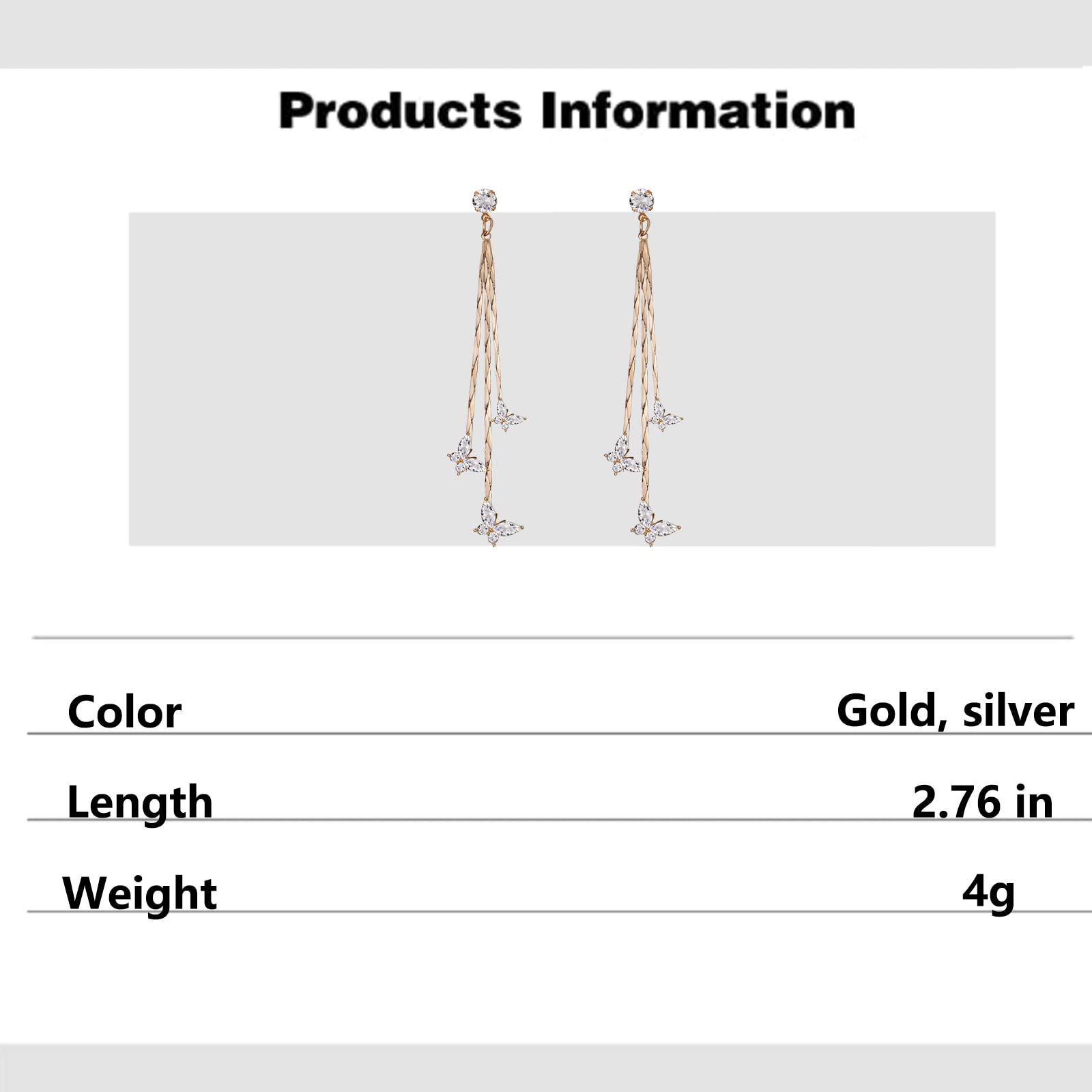 Caskrin 4 Pairs Crystal Butterfly Pendant Earrings for Women Tassels Long Earrings Gold Butterfly Sweet Lady