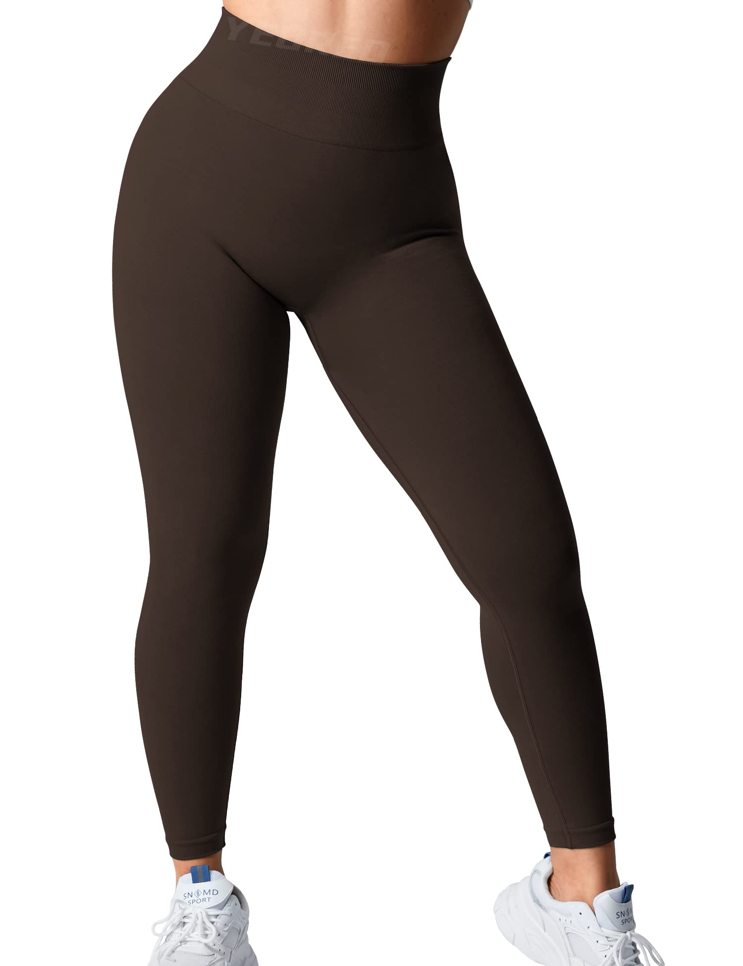 YEOREO Women Seamless Workout Leggings High Waisted Butt Lifting Gym Yoga Pants Brown M