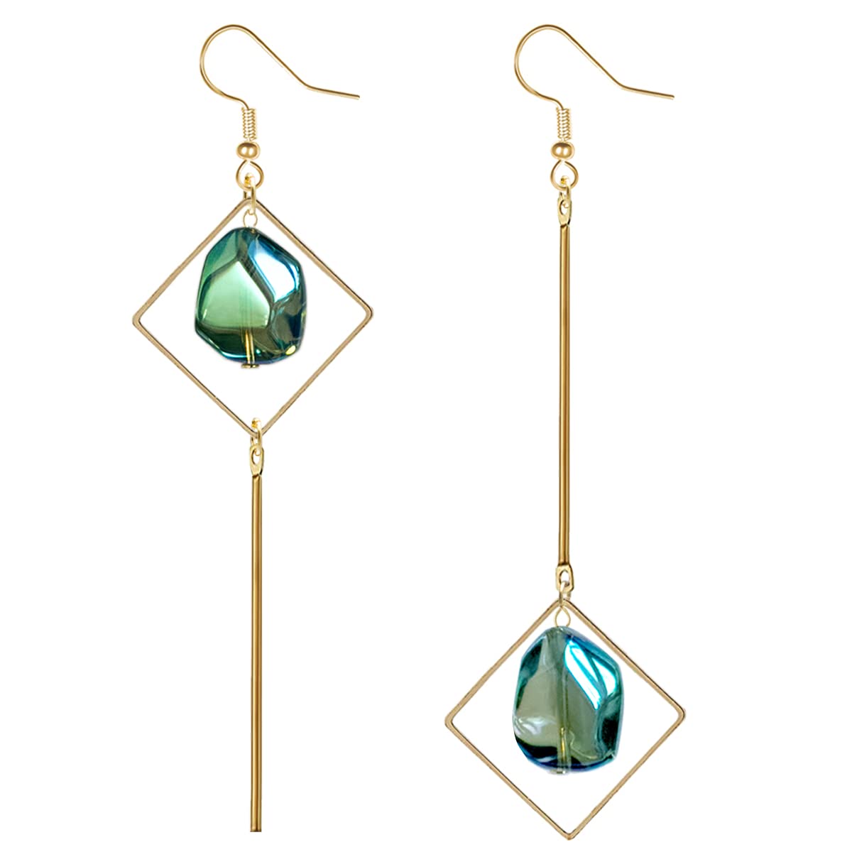 Mismatch Asymmetry Colorful Glass Drop Dangle Earrings-Simplicity Fashion Geometric Abstract Earrings for Women