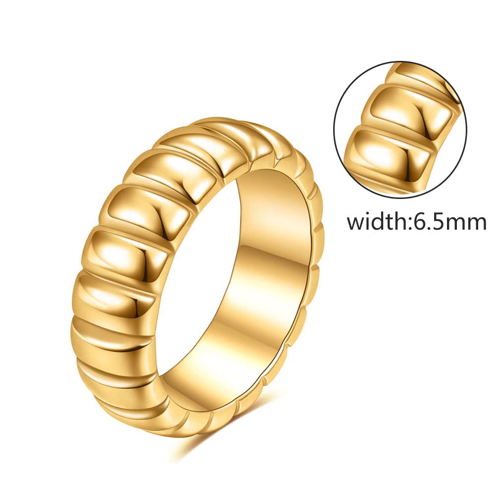 MYNENEY Thick 14K Gold Plated Stackable Signet Ring Filled Chunky Eternity Wedding Statement Band Rings for Women