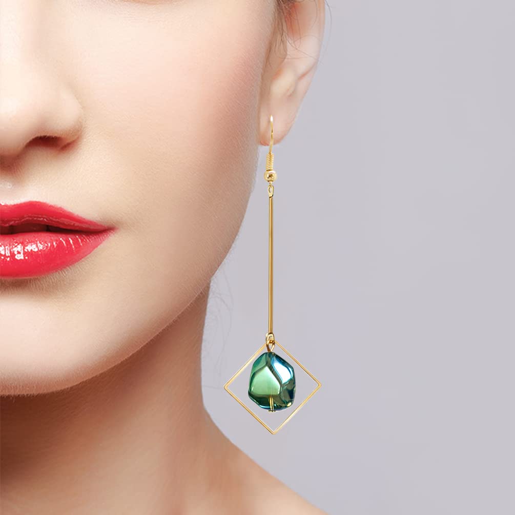 Mismatch Asymmetry Colorful Glass Drop Dangle Earrings-Simplicity Fashion Geometric Abstract Earrings for Women