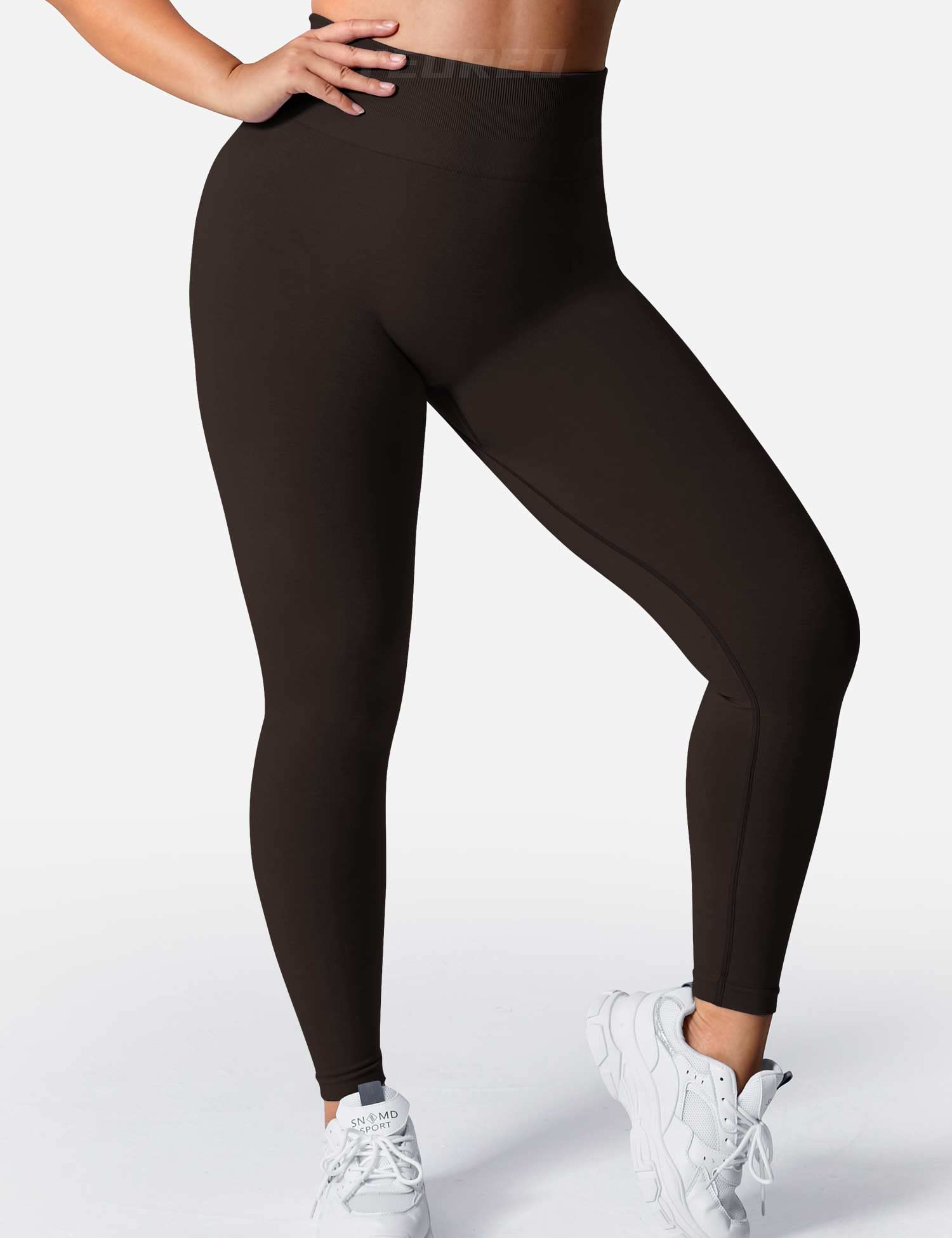 YEOREO Women Seamless Workout Leggings High Waisted Butt Lifting Gym Yoga Pants Brown M