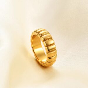 MYNENEY Thick 14K Gold Plated Stackable Signet Ring Filled Chunky Eternity Wedding Statement Band Rings for Women