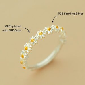 Story Jewellery I Think About You Every Daisy Ring for Women, Daisy Sunflower Rings for Women, Silver Plated Daisy Jewelry Gifts for Mother Daughter Friends, Birthday Christmas Valentines Gifts(Silver 07)