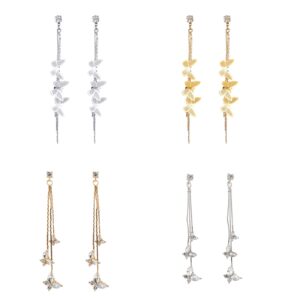 caskrin 4 pairs crystal butterfly pendant earrings for women tassels long earrings gold butterfly sweet lady