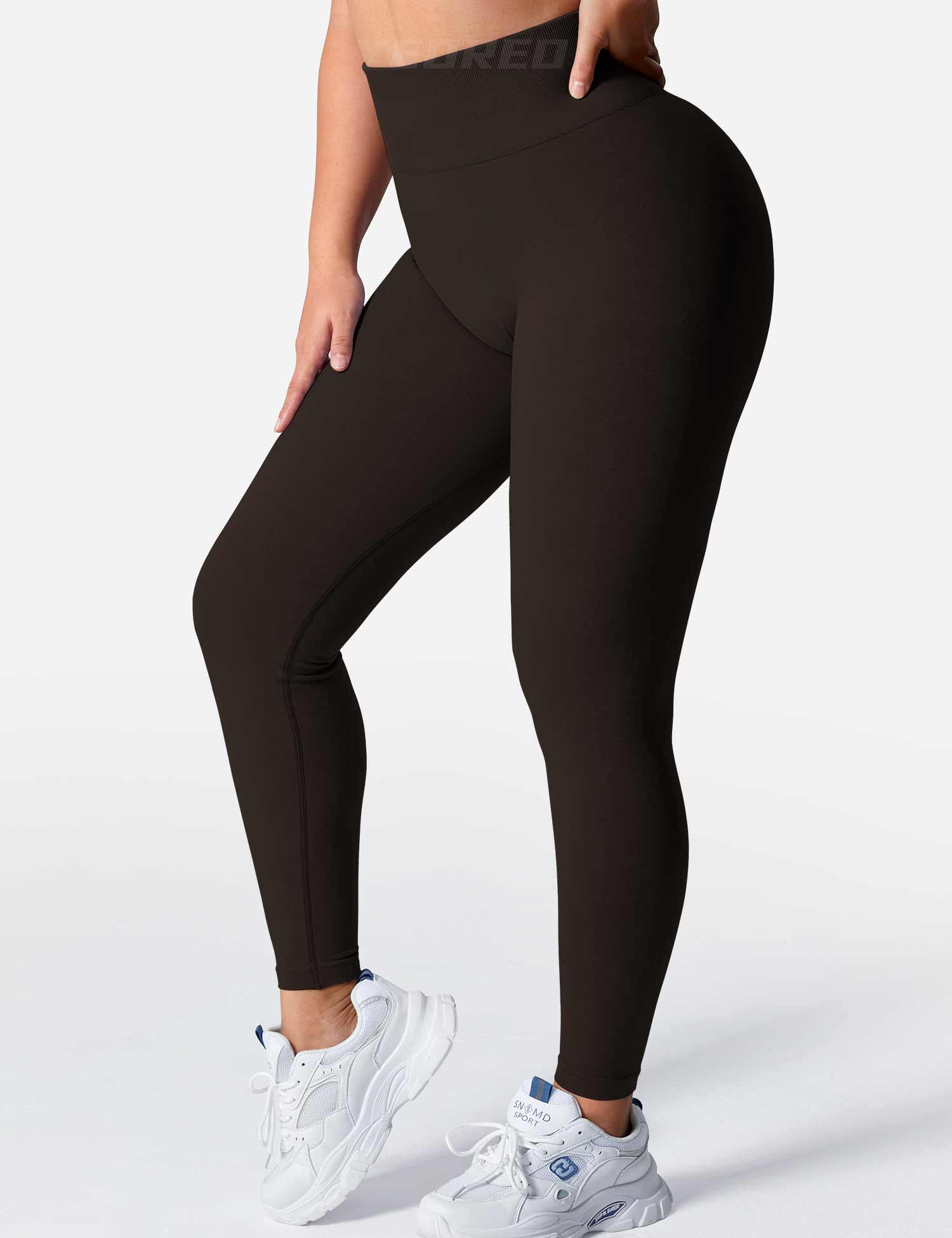 YEOREO Women Seamless Workout Leggings High Waisted Butt Lifting Gym Yoga Pants Brown M