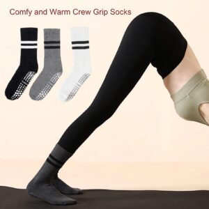 JCZANXI Yoga Socks with Grips for Women, Non Slip Socks for Yoga, Pilates, Barre, Dance | Ideal Cushioned Crew Socks (Stripe Grey)