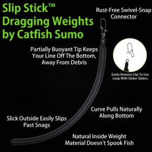 Slip Stick Dragging Weights, No-Snag Sinkers for Dragging, Trolling, Drift, Bottom Bouncing. Curved Flexible Trolling Lead (2oz, 5-Pack)