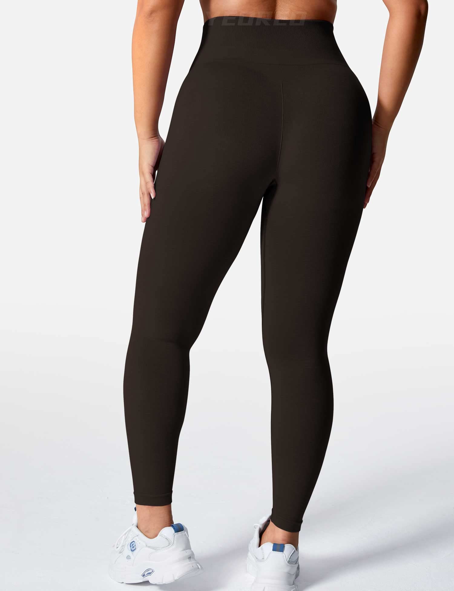 YEOREO Women Seamless Workout Leggings High Waisted Butt Lifting Gym Yoga Pants Brown M